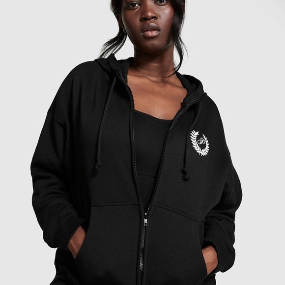 PINK Victoria's Secret Tops - PINK Victoria's Secret Black Hoodie with White Logo